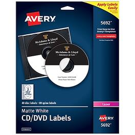 Avery - CD Labels, Permanent Adhesive, Laser Printers, 40 Blank CD Labels & 80 Spine Labels - White