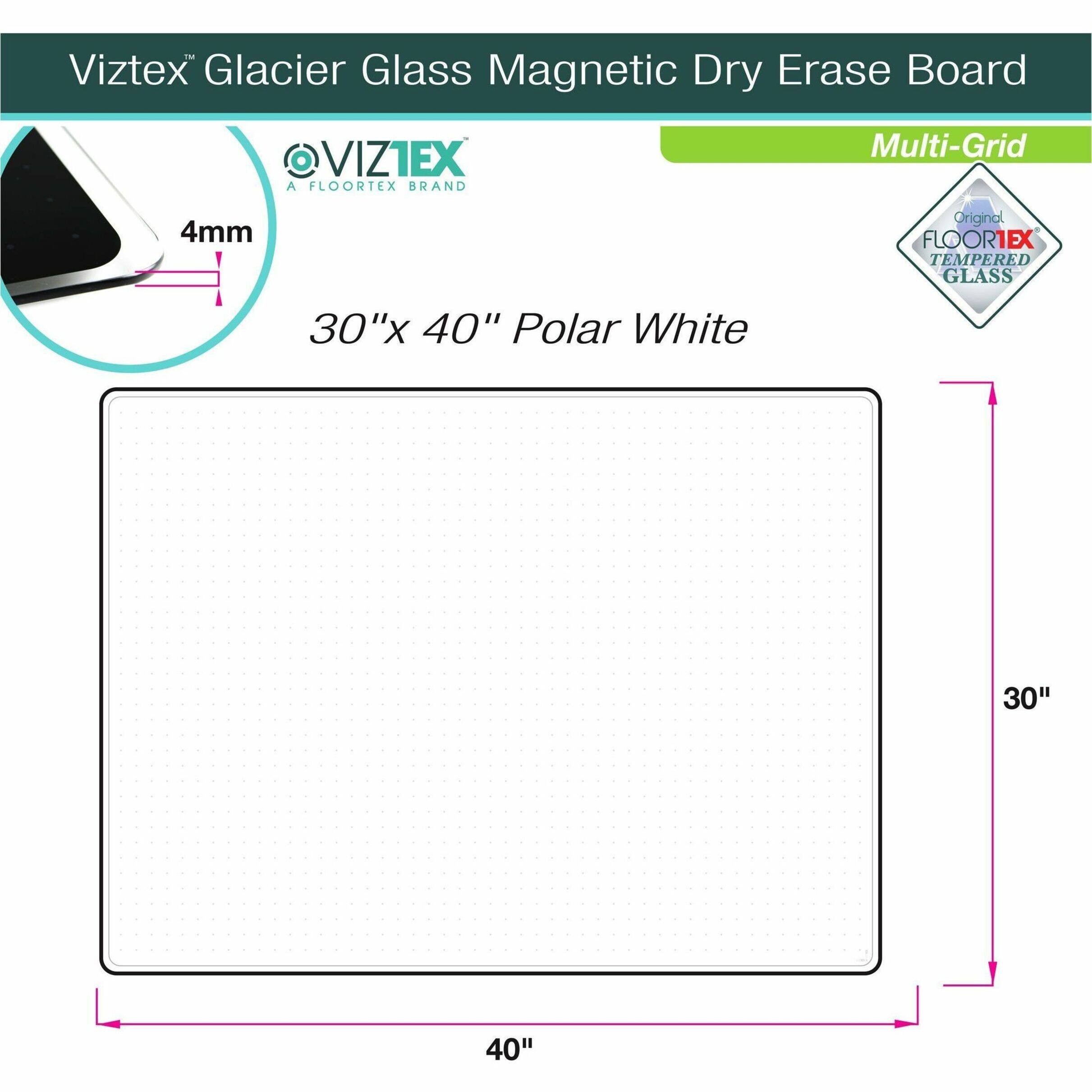 Alt View 23. Floortex - Viztex Glacier White Multi-Purpose Grid Glass Dry Erase Board 30'' x 40'' - White.