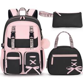 Pacoar Cade - Backpack For 3 Waterproof With Lunch Box Pencil Case Backpacks Teen Girl Elementary Middle High School Student To - Black Pink