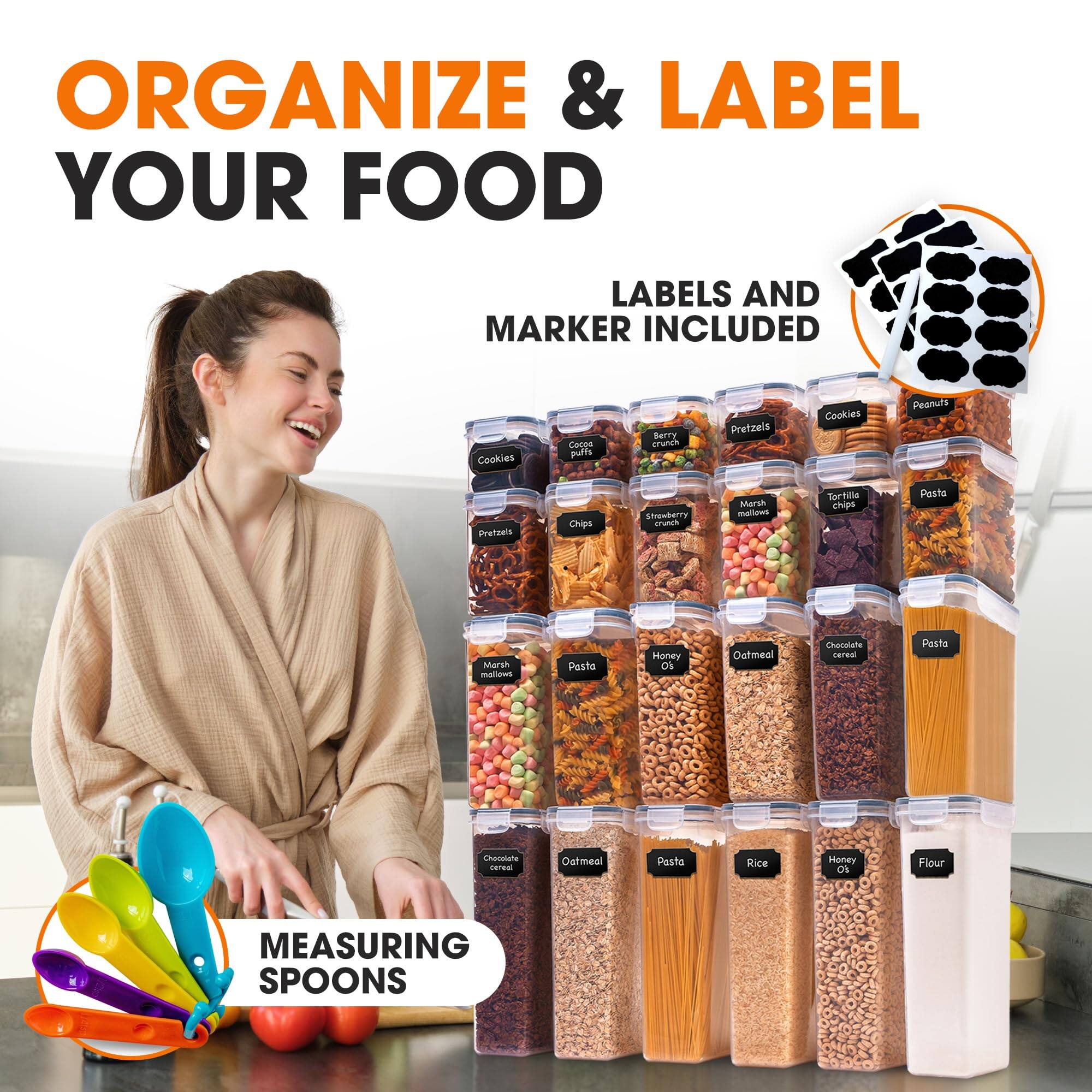 ORGANIZE & LABEL YOUR FOOD

LABELS AND MARKER INCLUDED

Cookies
Cocoa puffs
Berry crunch
Pretzels
Peanuts
Chips
Strawberry munch
Marshmallows
Tortilla chips
Pasta
Honey O's
Oatmeal
Chocolate cereal
Rice
Flour

MEASURING SPOONS