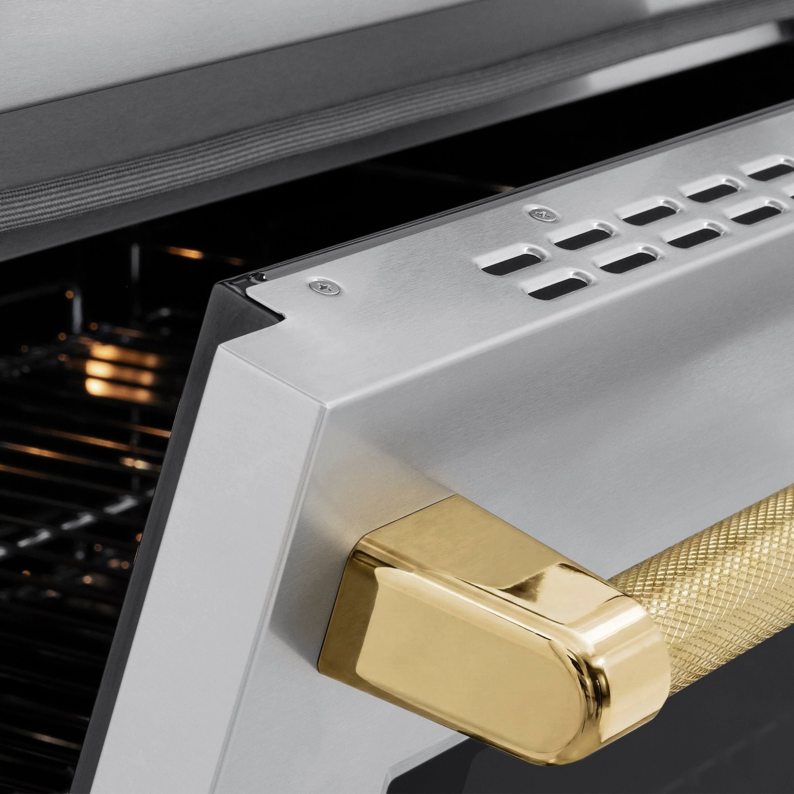 Alt View 6. ZLINE - Autograph 36 in. 5.2 cu. ft. Paramount Freestanding Induction Range with 5 Burners and Polished Gold Helix Handle - Stainless Steel.