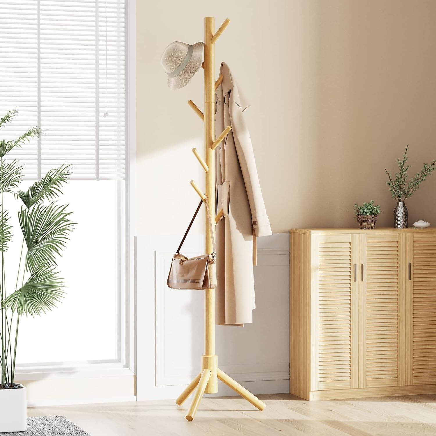 Alt View 2. Pipishell - Pipishell Solid Wood Freestanding Coat Rack, 8 Hooks, 3 Adjustable Heights, Easy Assembly - Natural color.