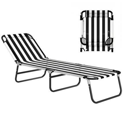 Front. Outsunny - Folding Chaise Lounge Pool Chairs, Outdoor Sun Tanning Chairs with 5-Level Reclining Back, Steel Frame for Beach - Black and White.