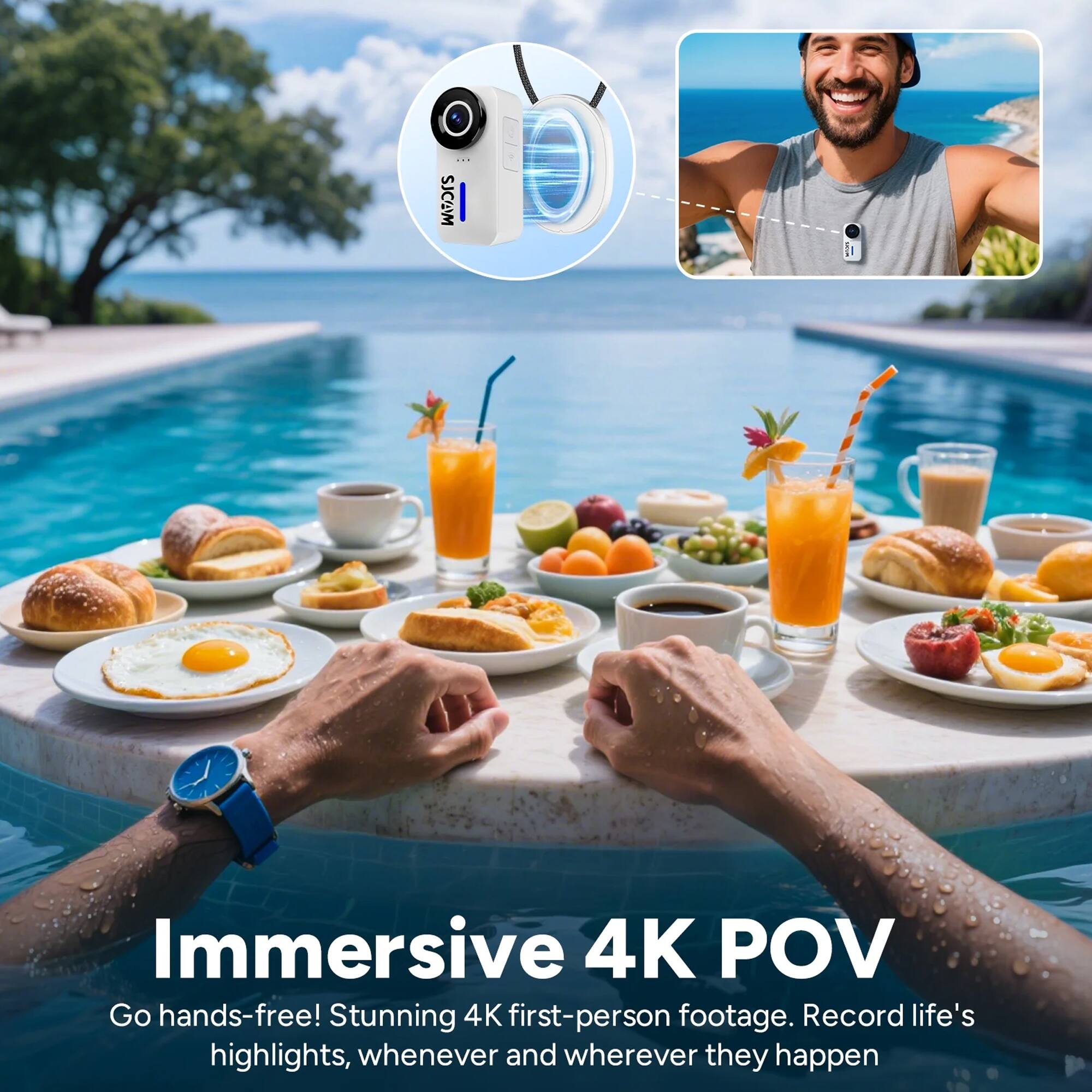 Immersive 4K POV  
Go hands-free! Stunning 4K first-person footage. Record life's highlights, whenever and wherever they happen