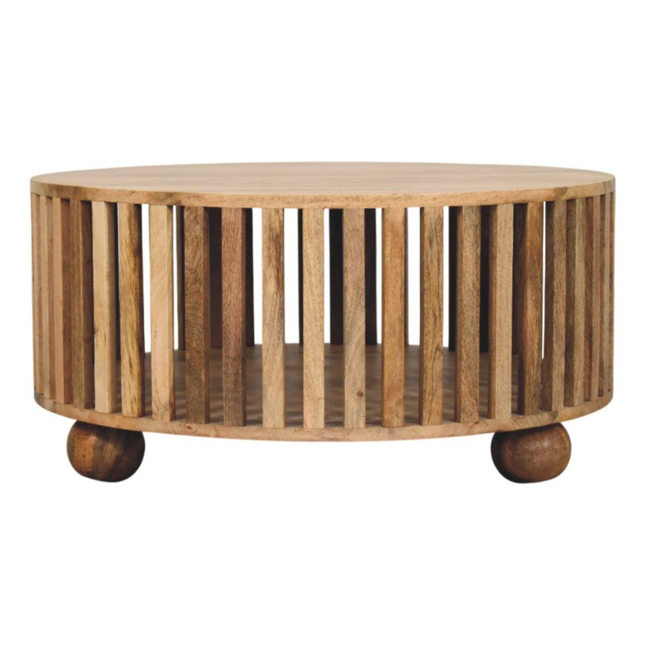 Back. Artisan Furniture - Artisan Furniture Solid Wood Slatted Round Coffee Table, Oak-ish, Light Brown - Brown.