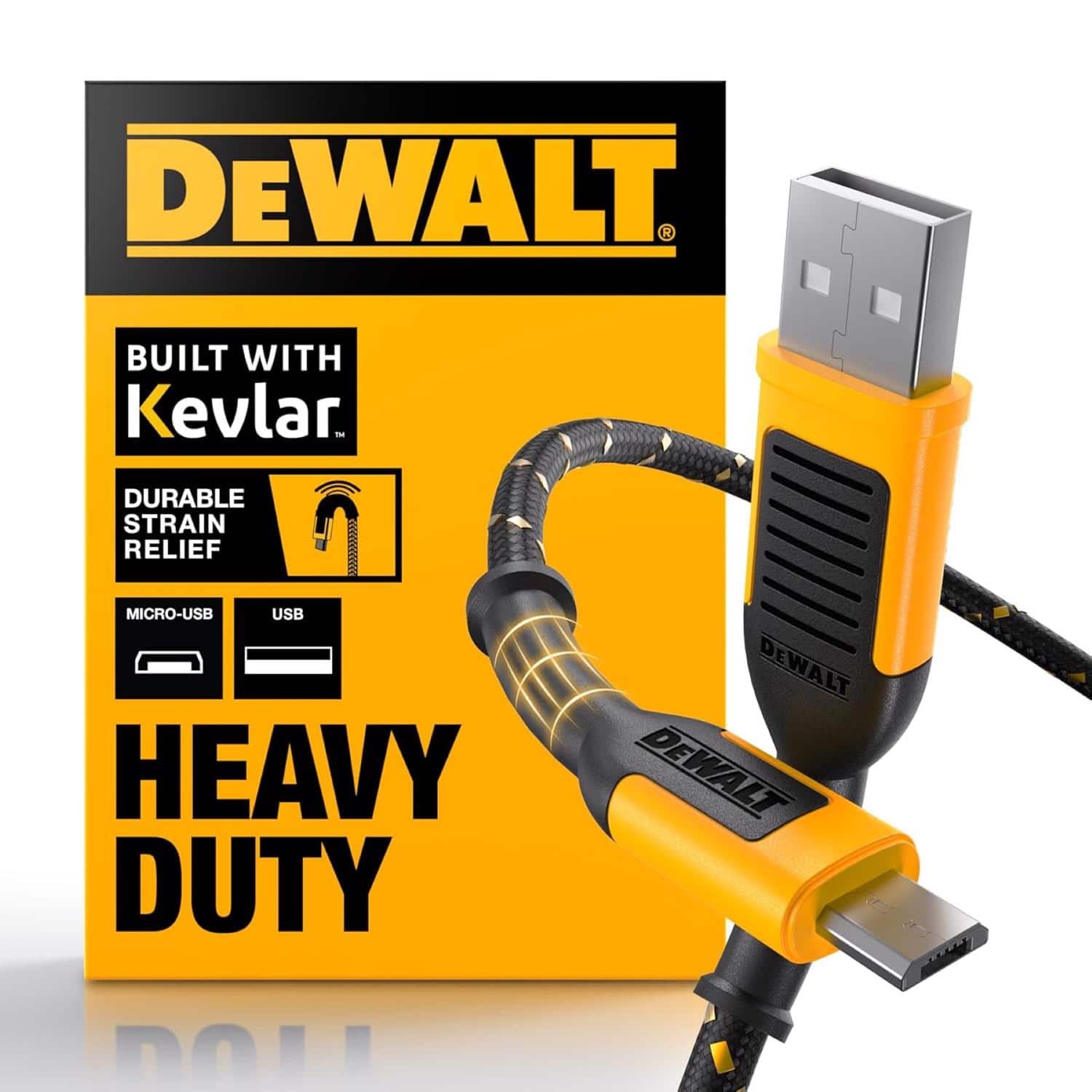 Dewalt - Micro to USB Cable 10 ft. Black/Yellow