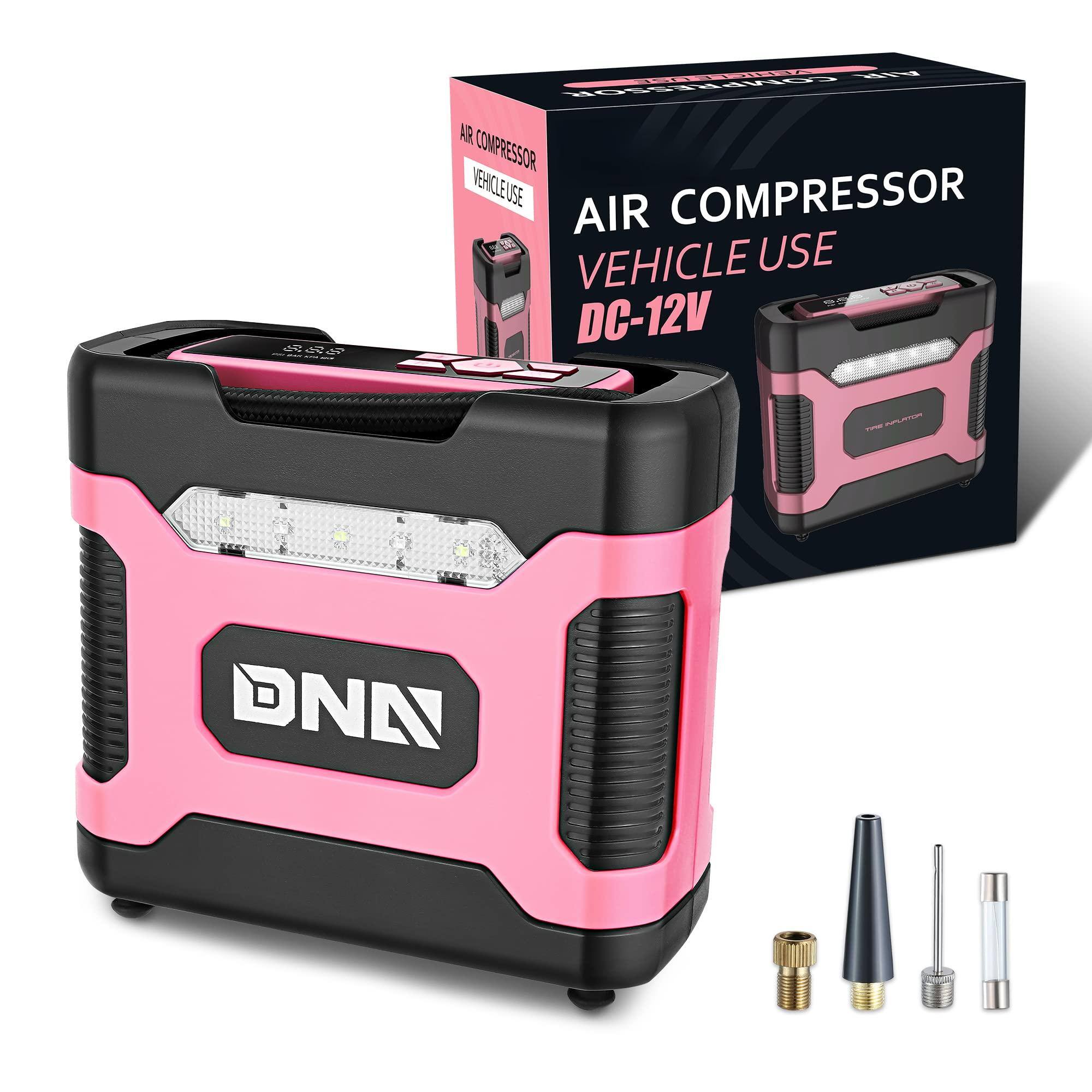 JETRANSPORT - 12 V 125 Psi Led Flash Light Air Pump Portable Compressor Inflator For Cars Bikes And Balls (tools-00083) - Pink