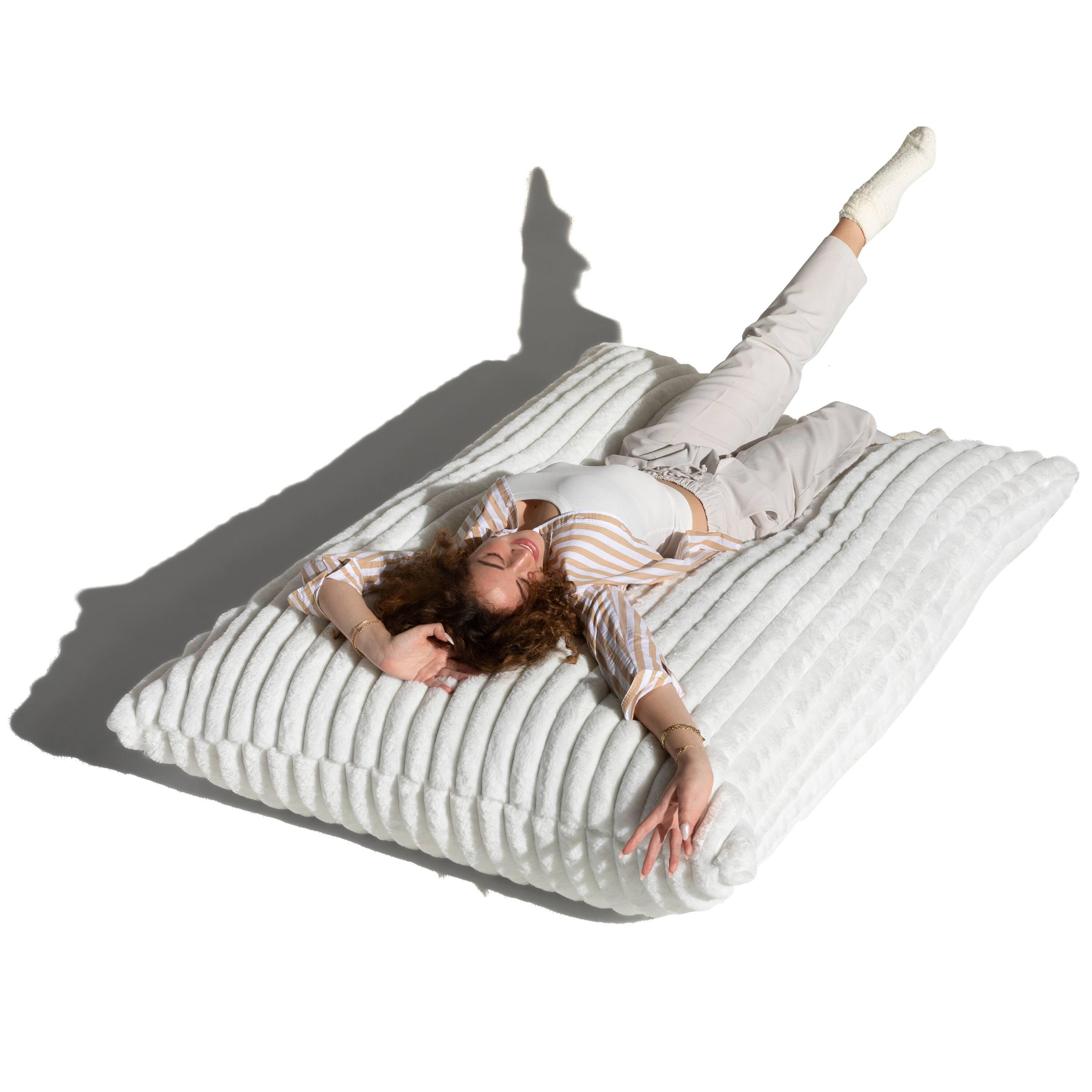 Left. Jaxx - Jaxx Pillow Saxx 5.5-Foot Faux Fur - Luxuriously Soft Bean Bag Floor Pillow and Lounger, Mondo Ivory - Faux Fur Ivory.