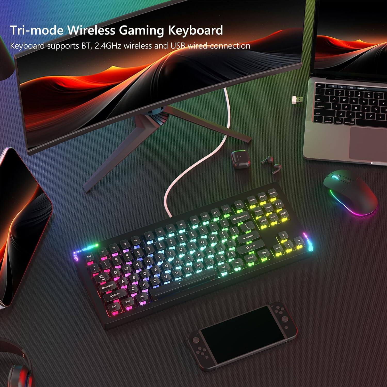 SK87 75% Wireless Gaming Keyboard QMK/VIA, Full Aluminum Transparent