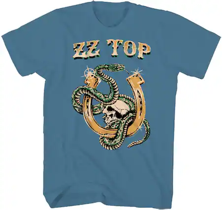 Front. PopMarket - ZZ Top - ZZ Top - Snake Skull T-Shirt - XL Blue 24ZZT005A4 - APPAREL - Multicolor.