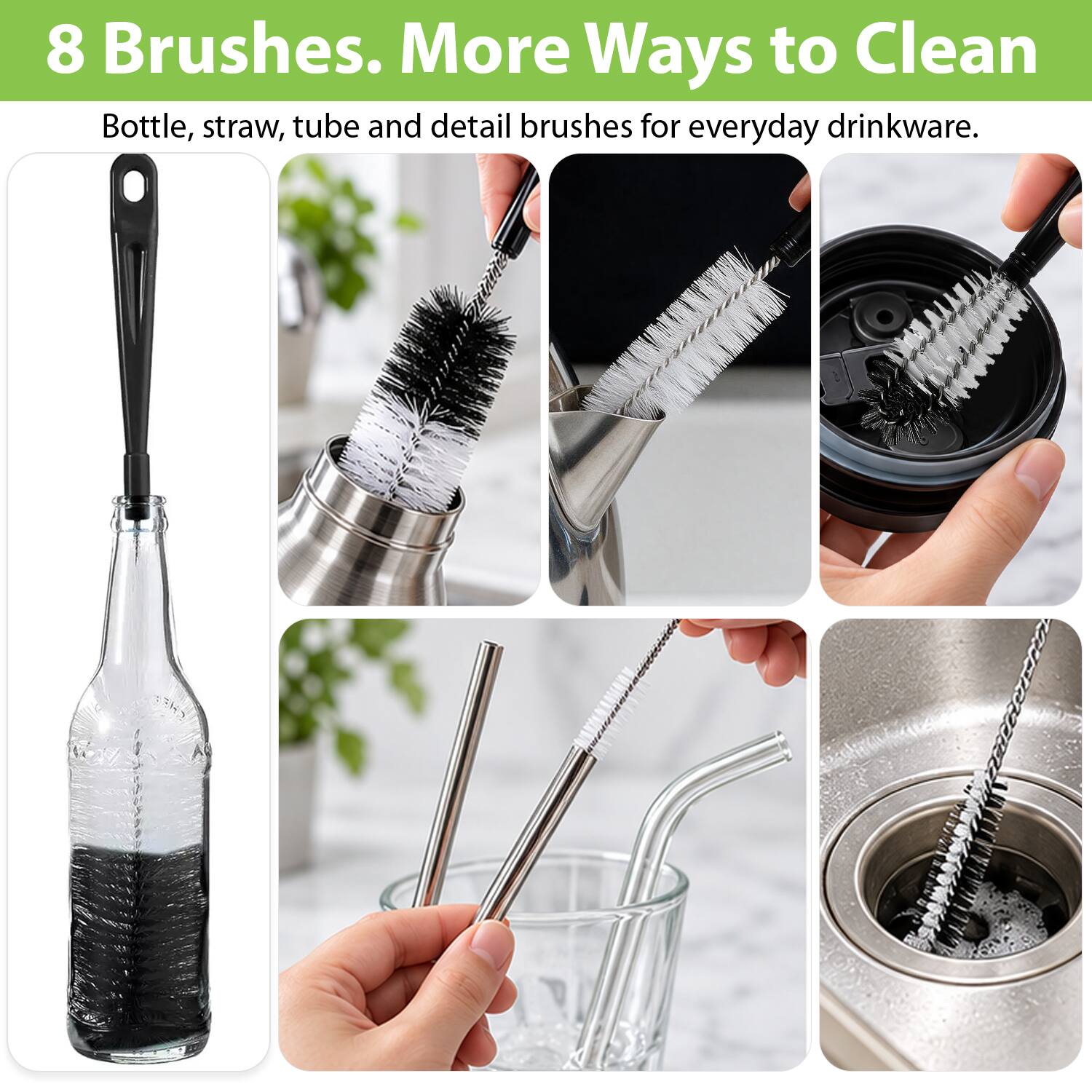 Garnen 8 Pcs Bottle Brush with Straw Cleaner, Bottle Cleaner Brush Set ...