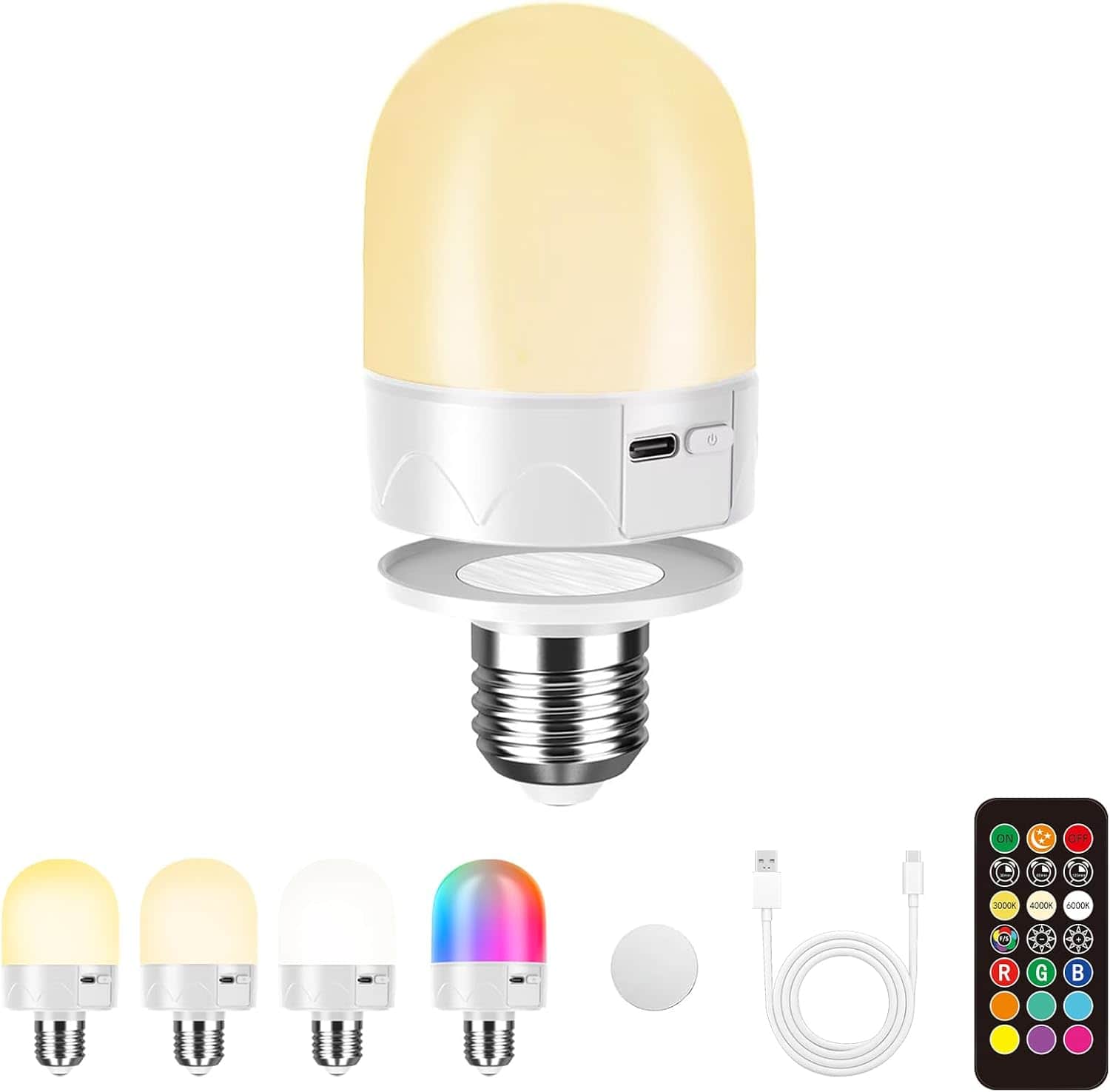 Auledio - Three-color temperature and RGB magnetic rechargeable E27 bulb box, both electric and magnetic