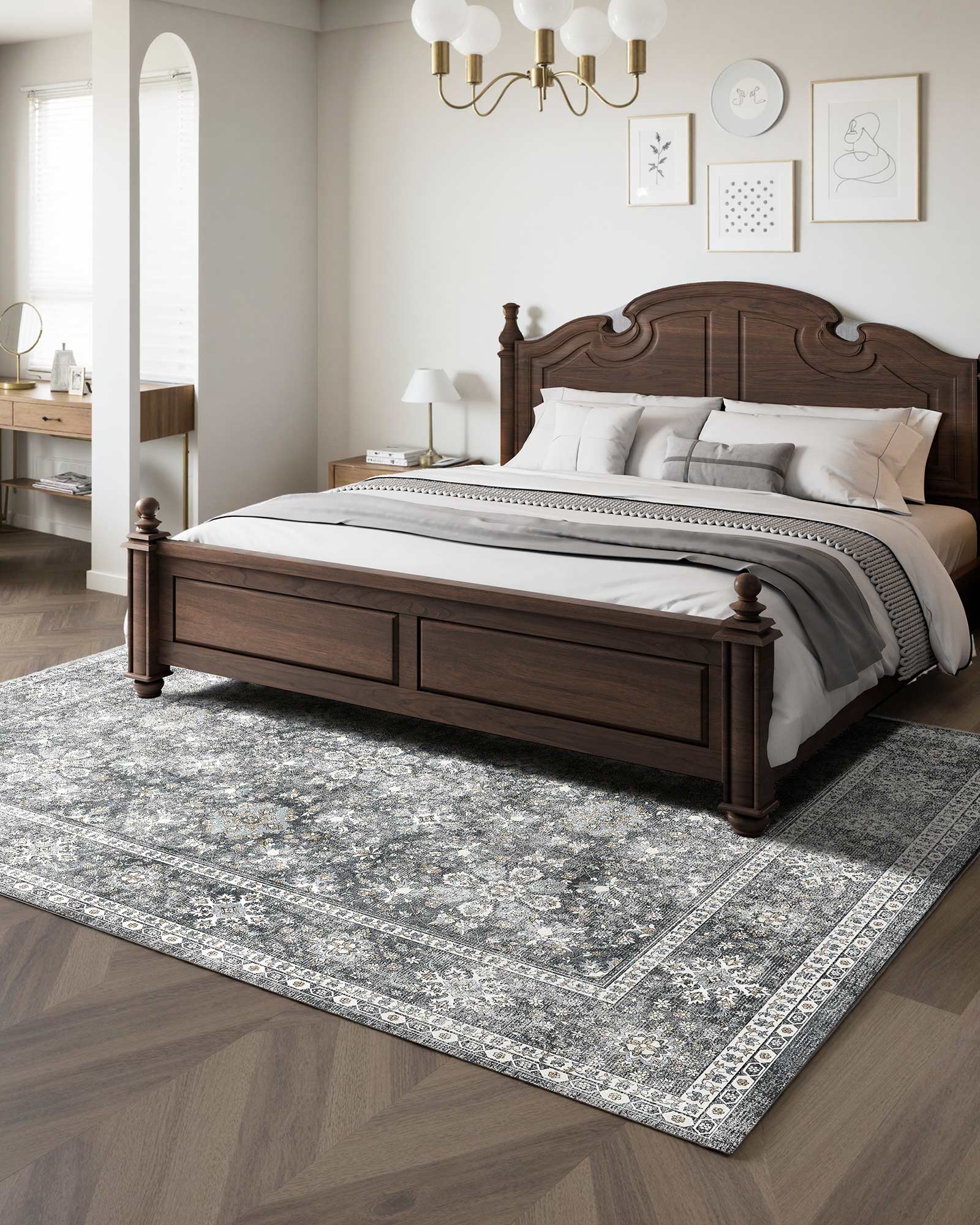 Back. VEVOR - Area Rug, 8 x 10 ft Large Washable Rug, Non-Slip and Tear-Resistant Soft Carpet, Pet & Child Friendly Vintage Area Rugs - Gray.