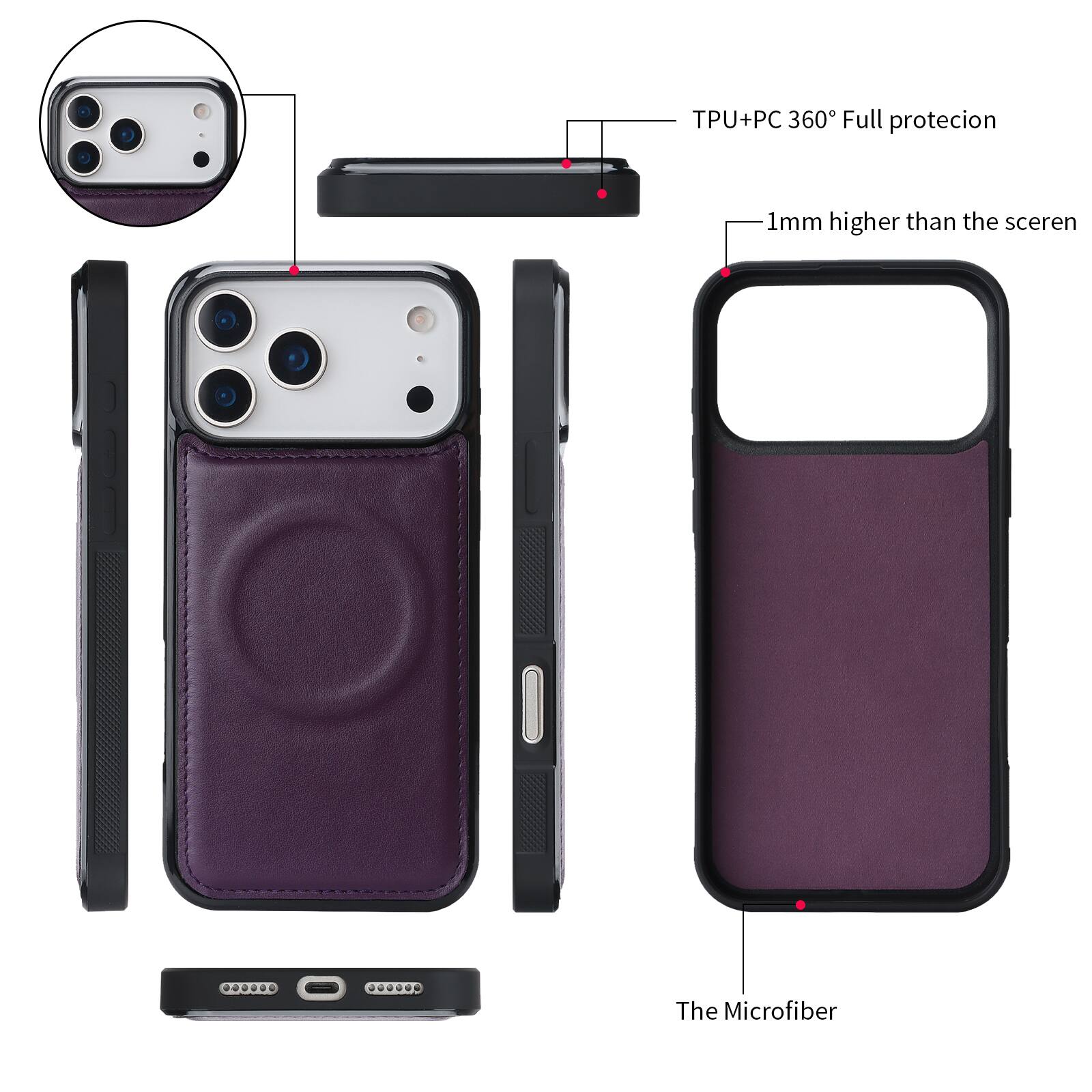 TPU+PC 360° Full protection  
1mm higher than the screen  
The Microfiber