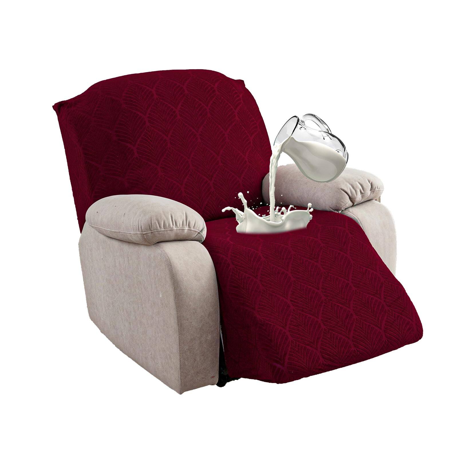 Fabibe - Waterproof Recliner Sofa Slipcovers, Reclining Design, Non-Slip, Washable, Stretch Design - Wine 1 Seater