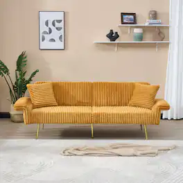 Tiramisubest - 79 inch corduroy sofa bed,foldable double sofa bed with folding armrests,suitable for living room and small space - Yellow