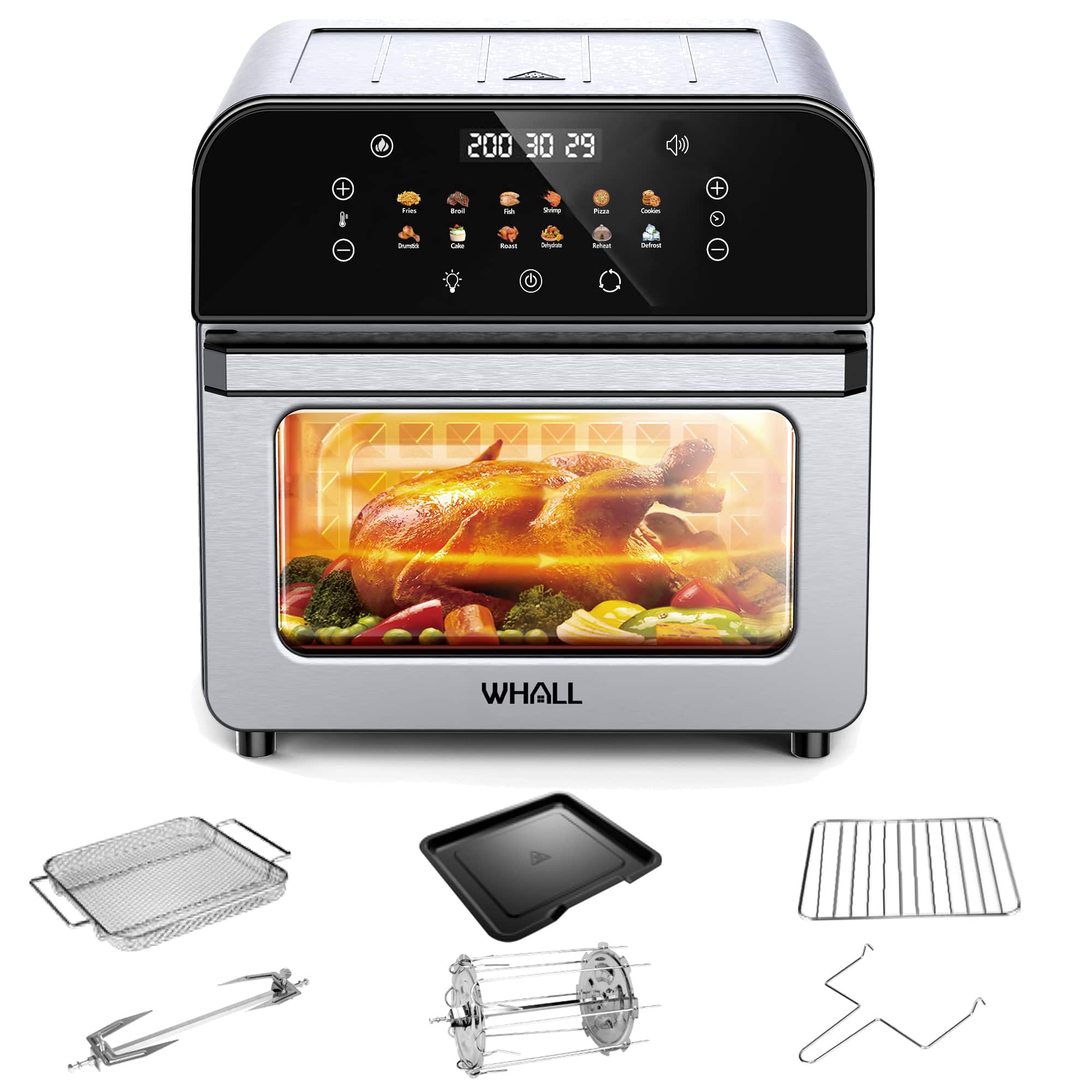 WHALL - Touchscreen Air Fryer Oven 12QT with 12 Pre-set Menus and Clear Window, Less Oil - Silver