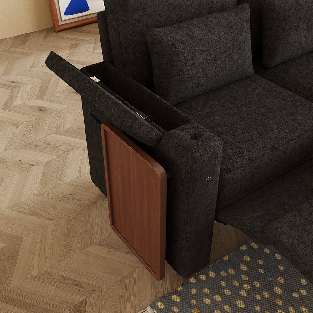 Alt View 2. Anysun - 83" Chenille Fabric Foldable Sofa Bed with Electric Recliner, Adjustable Backrest, Table Board, Armrest Storage - Black.
