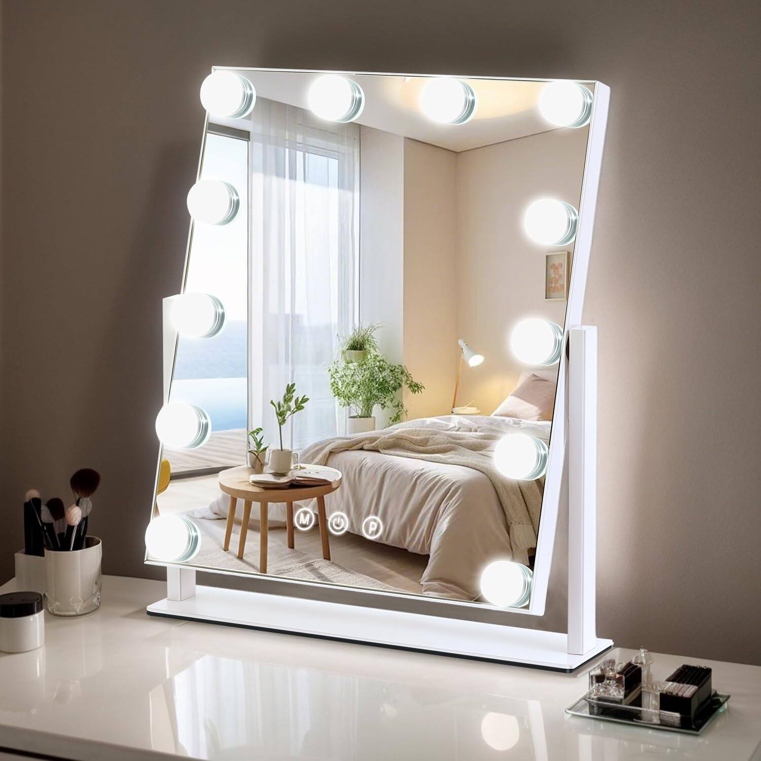 Alt View 1. Skar Audio - Vanity With Lights 13 X 11 Lighted Makeup For Desk Hollywood 12 Dimmable Bulbs 3 Color Modes Smart Touch Co... - 12"L x 10"W.