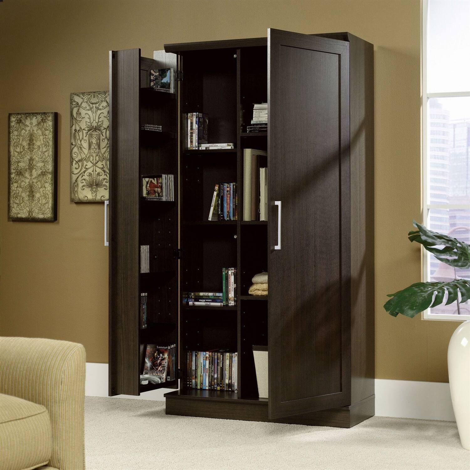 Front. Hivvago - Multi-Purpose Living Room Kitchen Cupboard Storage Cabinet Armoire in Brown - Brown.