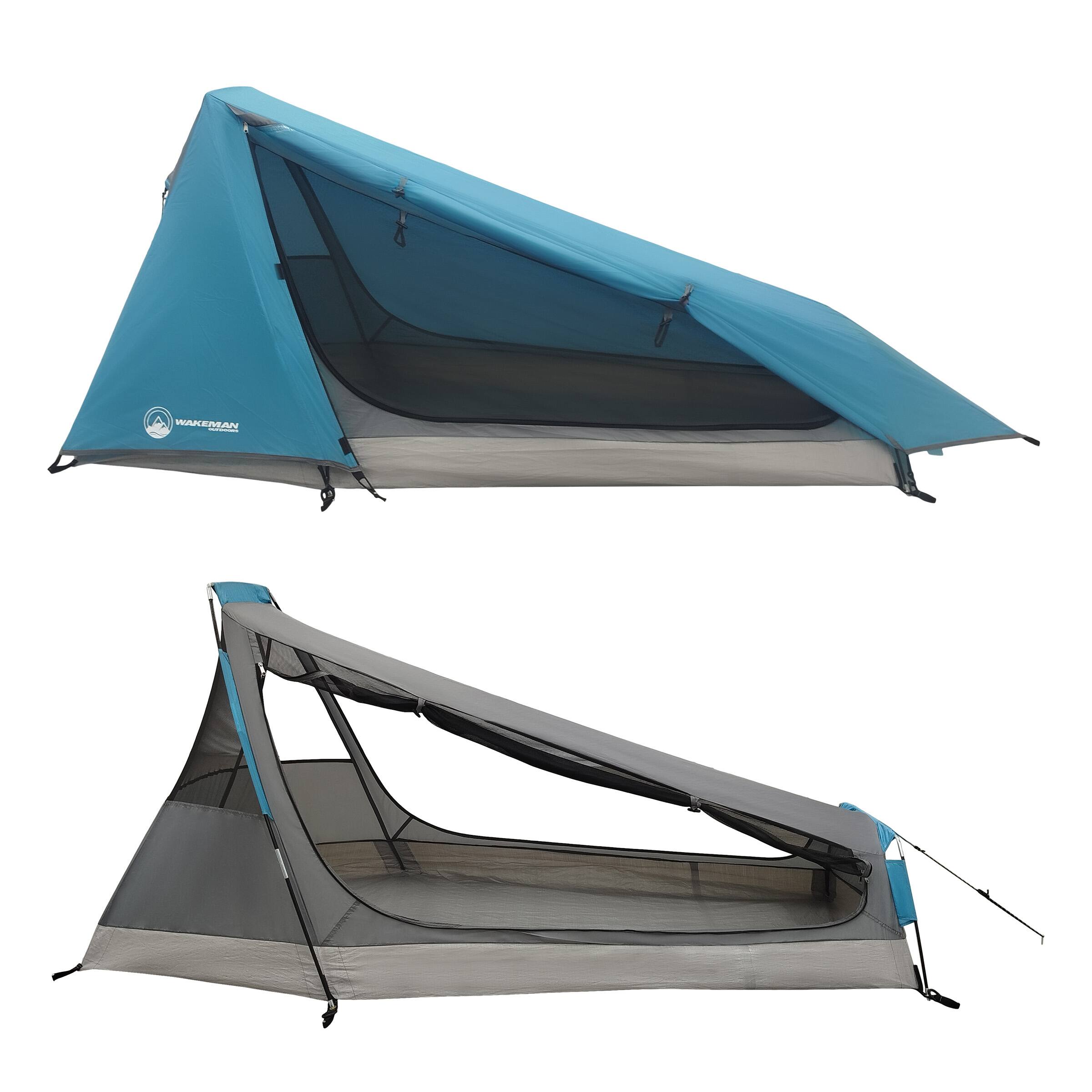Alt View 5. Wakeman Outdoors - Single Person Tent Ultralight 1 Person Camping Tent with Rainfly and Carrying Bag Lightweight Bivy Bag Shelter - Blue/Gray.