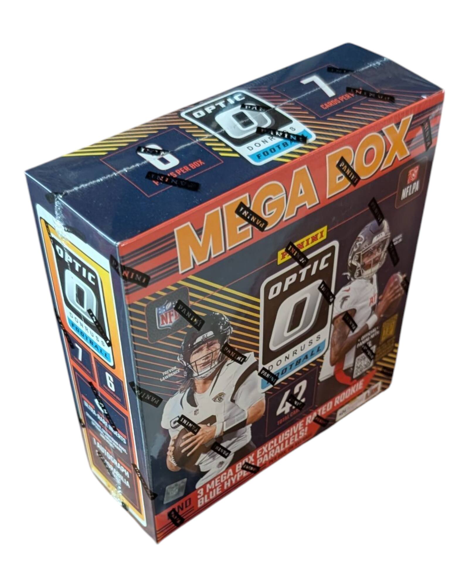 Sure, here is the corrected and grouped text from the image:

---

**OPTIC 07**  
**DONRUSS FOOTBALL**  
**PANINI**  
**MEGA BOX**  
**1 CARD PER BOX**  
**7 CARDS PER BOX**  
**3 MEGA BLUE HYPER PARALLELS!**  
**3 MEGA EXCLUSIVE RATED ROOKIE PARALLELS!**  
**42 TOTAL RATED ROOKIE PARALLELS!**  
**PANINI**  
**NFL**  
**PANINI**  
**PANINI**  
**PANINI**  
**PANINI**  
**PANINI**  
**PANINI**  
**PANINI**  
**PANINI**  
**PANINI**  
**PANINI**  
**PANINI**  
**PANINI**  
**PANINI**  
**PANINI**  
**PANINI**  
**PANINI**  
**PANINI**  
**PANINI**  
**PANINI**  
**PANINI**  
**PANINI**  
**PANINI**  
**PANINI**  
**PANINI**  
**P