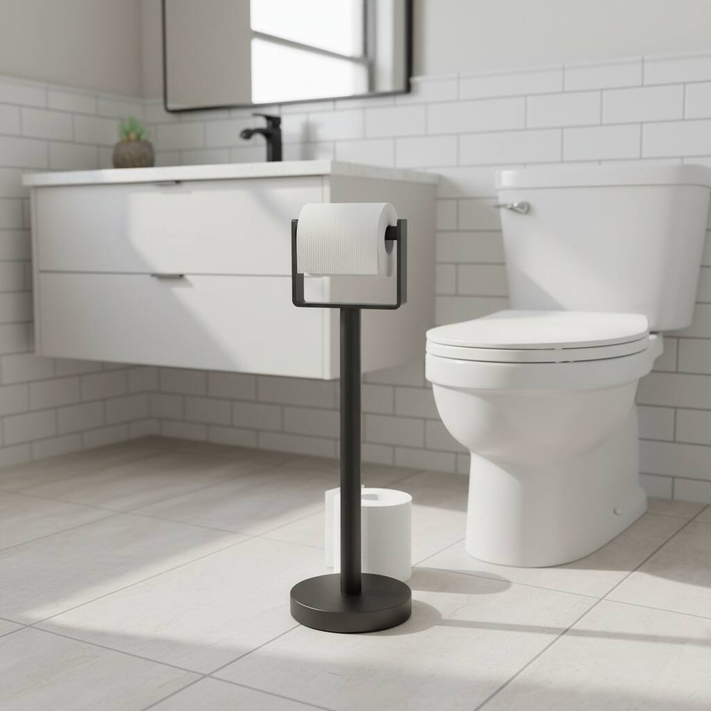 Left. Dazzed Corner - Toilet Paper Holder Free Standing, Stainless Steel Toilet Paper Stand - Black.