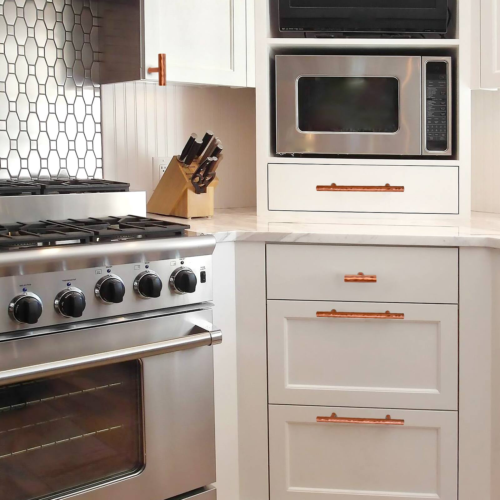 Alt View 4. Akicon - Akicon Solid Brass 5 Inch Hole Center Kitchen Cabinet Handles Drawer Pulls 5-Pack in Copper - Copper.
