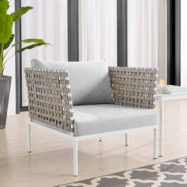 Harmony Sunbrella® Basket Weave Outdoor Patio Aluminum Armchair by Modway - Tan Gray