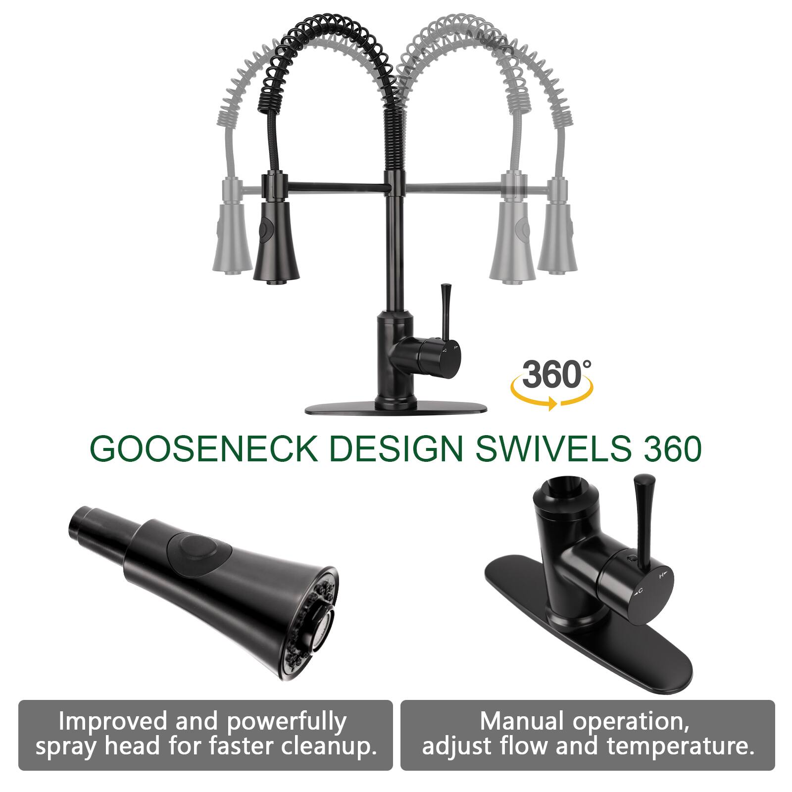 360° GOOSENECK DESIGN SWIVELS 360

Improved and powerfully spray head for faster cleanup.

Manual operation, adjust flow and temperature.