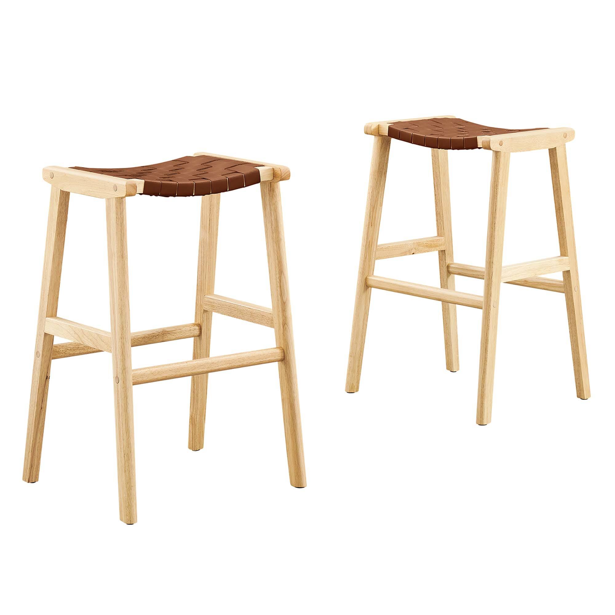 Angle. Modway - Saoirse Leather Wood Bar Stool Set of 2 by Modway - Natural Brown.