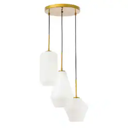 Living District - Gene 3 light pendant - Brass And Frosted White Glass