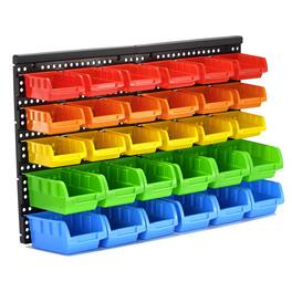 Dazzling Pops - 30-Bin Wall Mounted Storage Bins Kit, Tool Organizer Rack, Garage Hardware Organizer, 5 Color Parts Storage - 25.2inch*16.2inch Style-501
