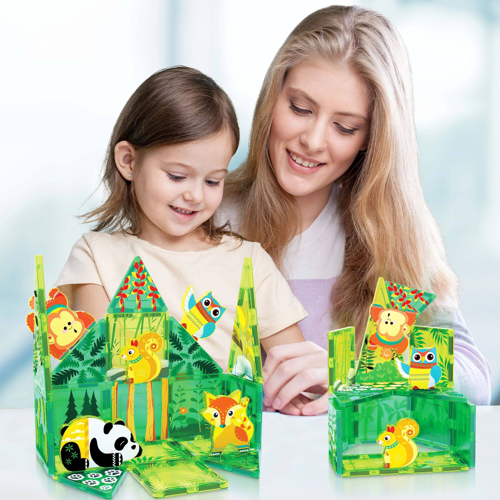 Alt View 5. PicassoTiles - PICASSO-TILES Magnetic Tiles for Kids, 26PCS Forest Animals Theme, Construction STEM Building Blocks Educational Toy - Multicolor.