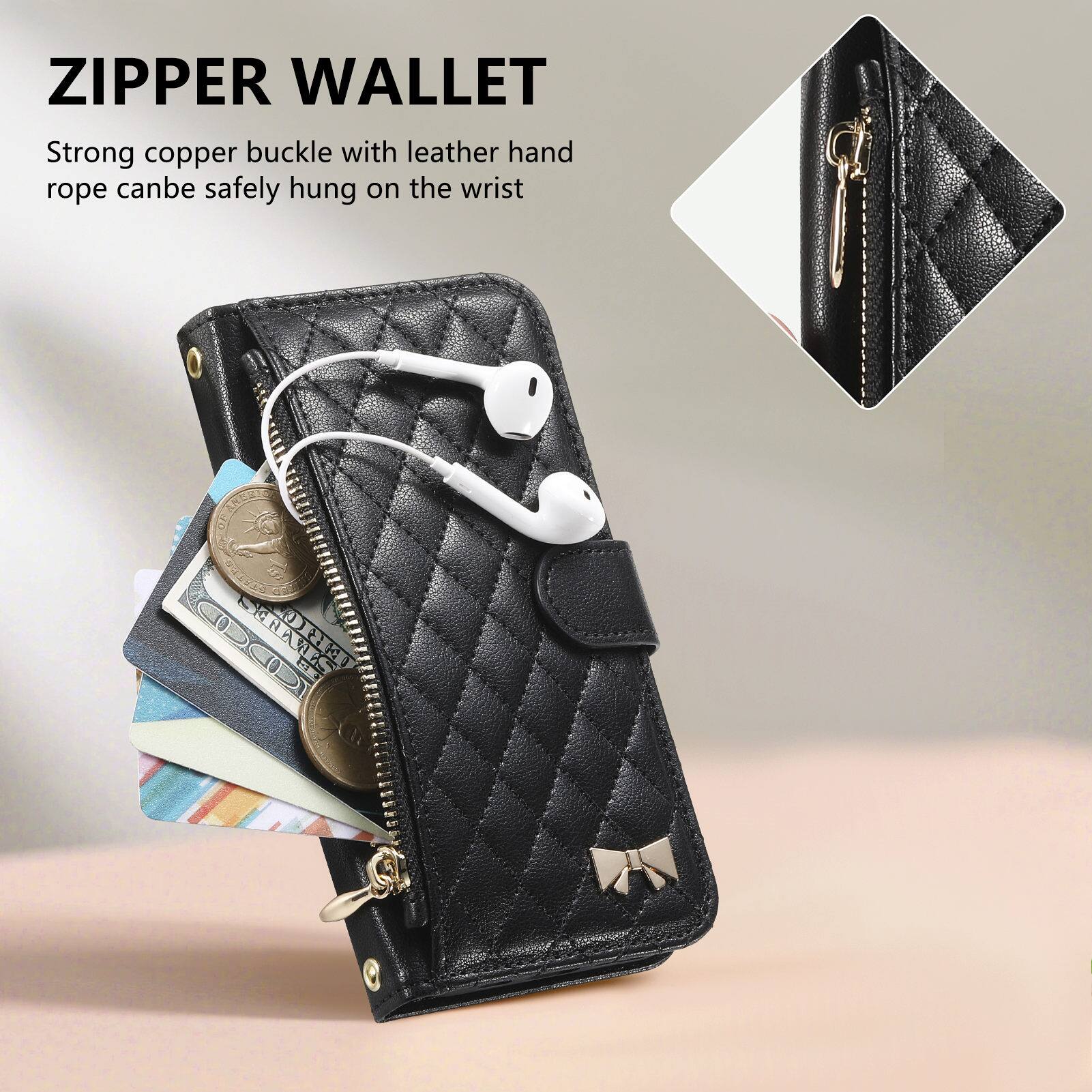 ZIPPER WALLET

Strong copper buckle with leather hand rope can be safely hung on the wrist