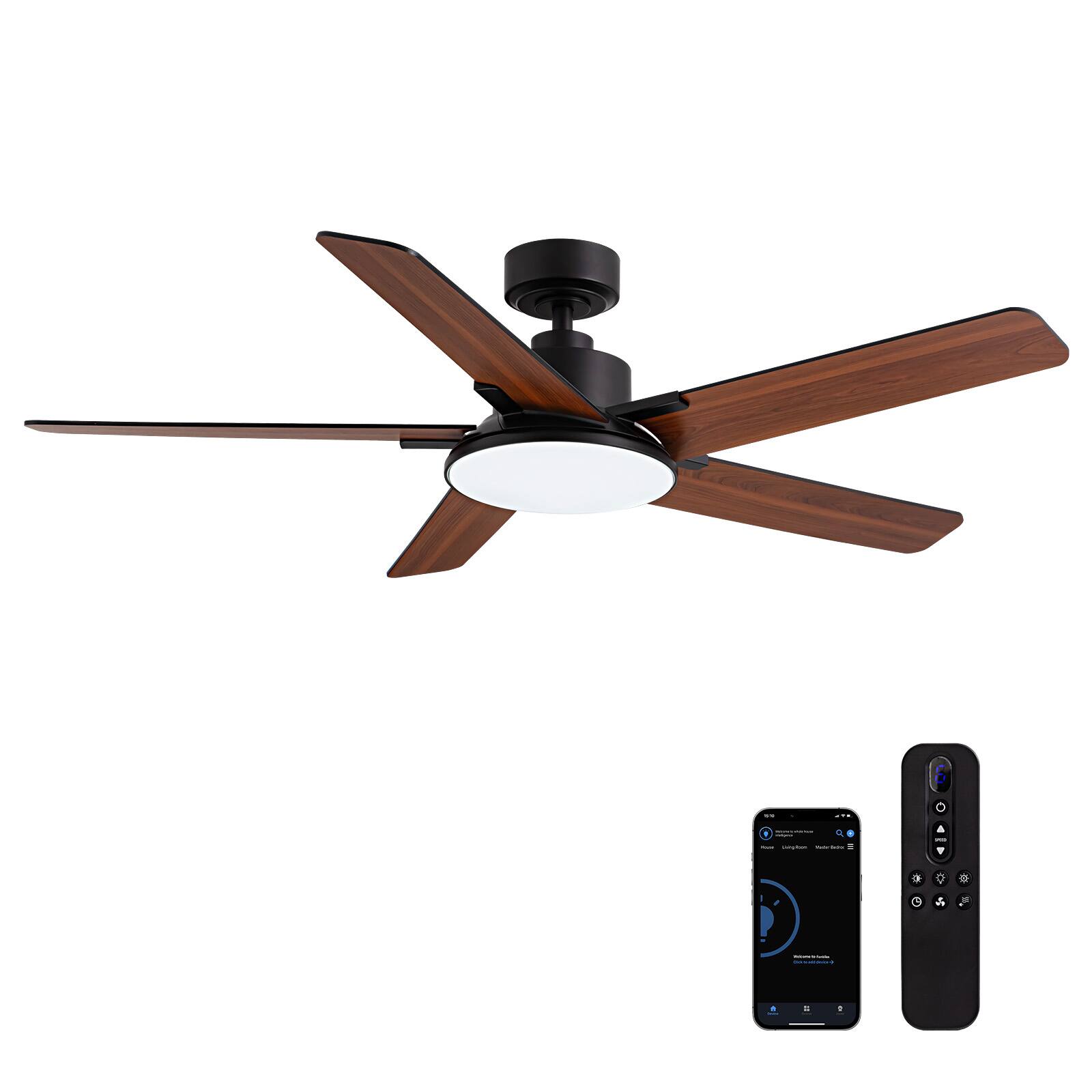 Front. Siljoy - 52 Inch Ceiling Fans with Lights and Remote Control, Modern Ceiling Fan with Dimmable LED, 6 Speeds, Timer ( 5-Blade ) - Black.