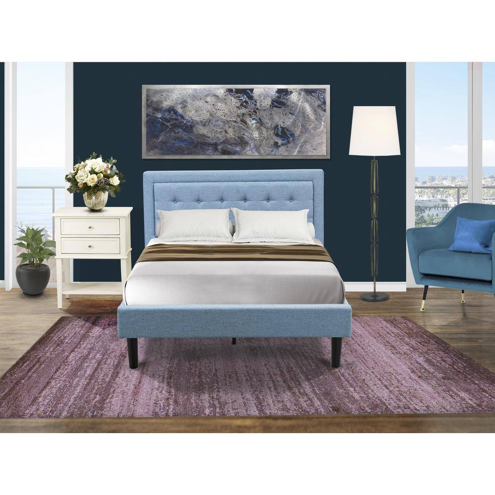 Alt View 4. East West Furniture - FN11F-1VL0C 2-Piece Platform Full Size Bedroom Set with 1 Mid Century Bed and a Bedroom Nightstand - Denim Blue Linen - Denim Blue.