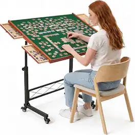 JoyBerri - Puzzle Table for 1500 Piece Puzzles Adjustable Puzzle Board with Drawers Cover and Bonus Puzzle - Green