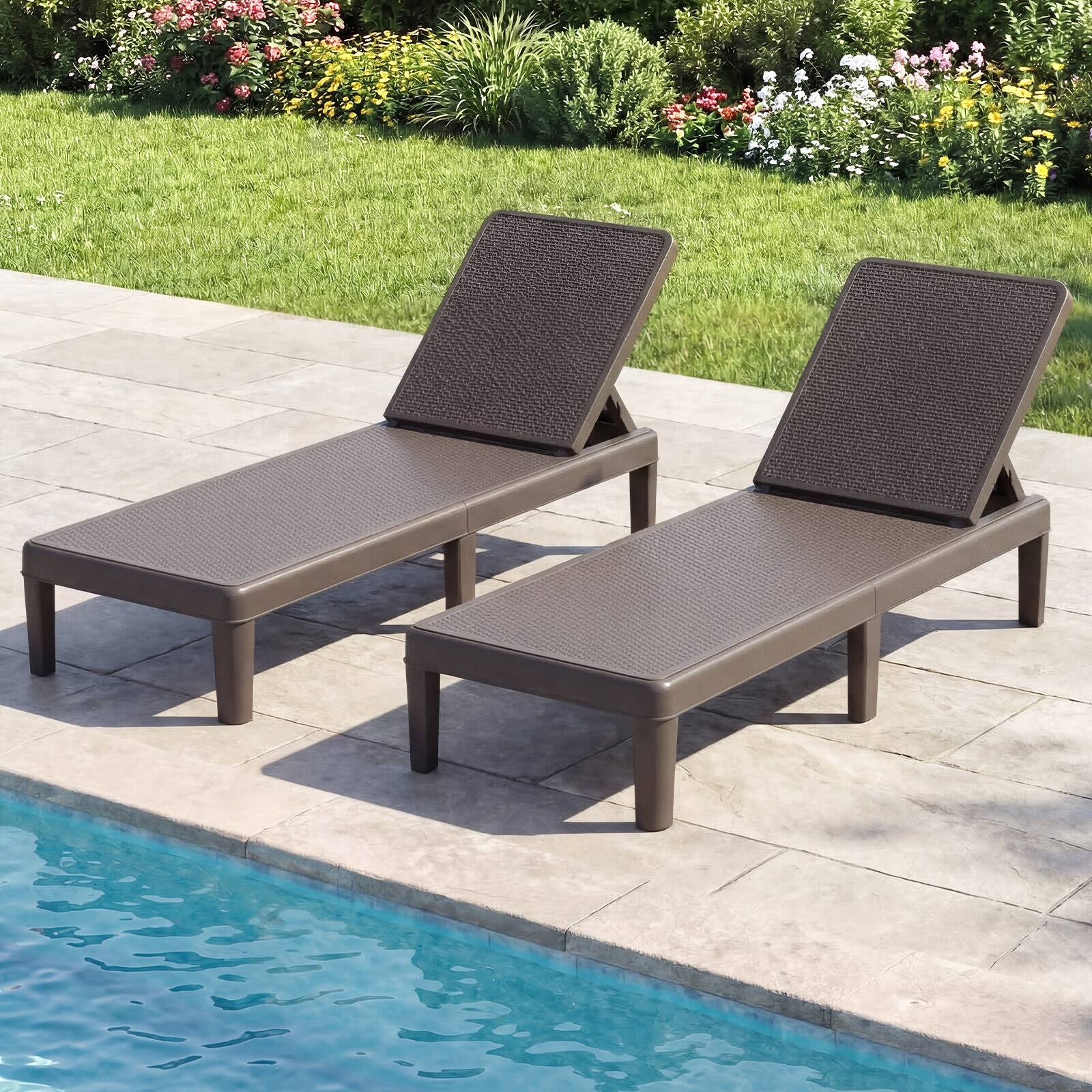 Alt View 1. Costway - Costway 2 PCS Outdoor Chaise Lounger Chair 4-Position Reclining Chair with Waterproof Rattan - Brown.