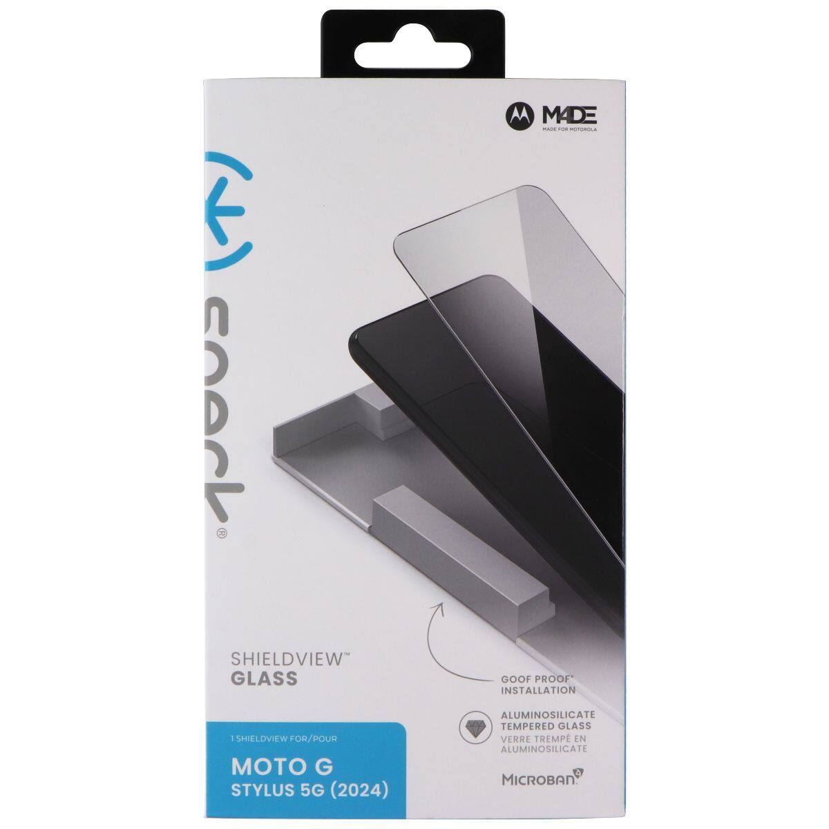 E soerk  
SHIELDVIEW GLASS  
MADE - - POTORILA GOOF PROOF INSTALLATION  
1 SHIELDVIEW FOR/POUR MOTO G STYLUS 5G (2024)  
ALUMINOSILICATE TEMPERED GLASS  
VERRE TREMPÉ EN ALUMINOSILICATE  
MICROBAN