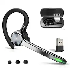 Front. Trigiz - Bluetooth V5.4 Wireless Earpiece Headset with Noise Cancelling, 72Hrs Talk , Handsfree Mic for Trucker,Office - Black.
