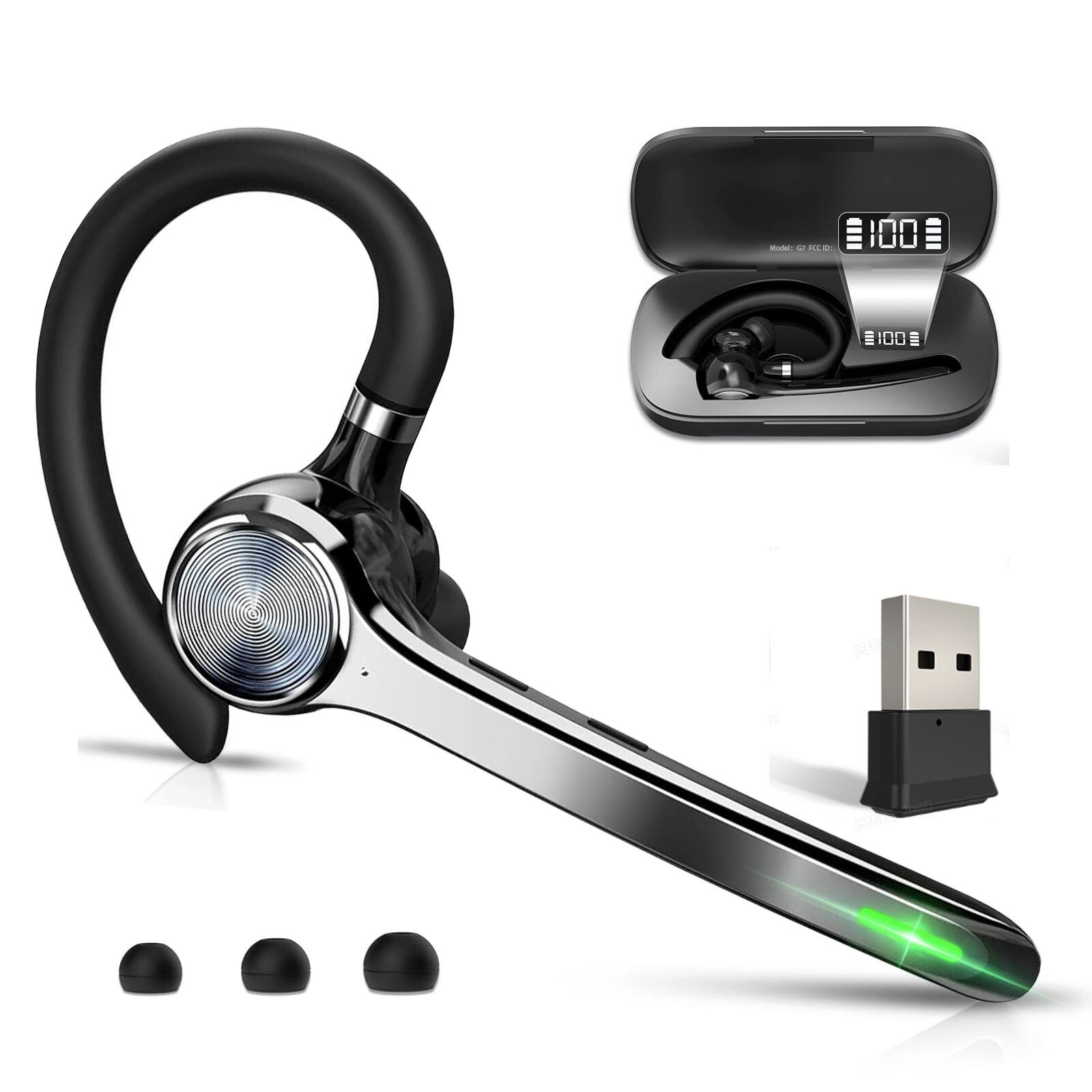 Front. Trigiz - Bluetooth V5.4 Wireless Earpiece Headset with Noise Cancelling, 72Hrs Talk , Handsfree Mic for Trucker,Office - Black.