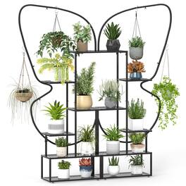 Gymax - 2 Pack 6-Tier Metal Plant Stand 73'' Tall Butterfly Shaped Flowerpot Holder Shelf - Black