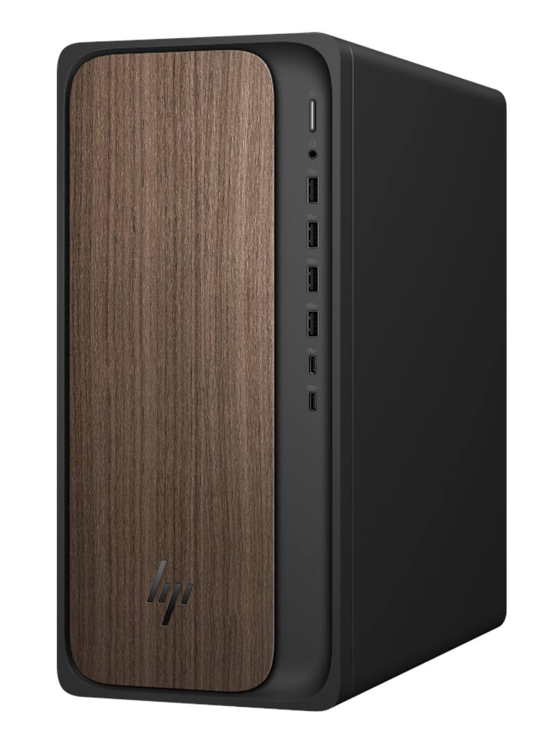 Alt View 3. HP - HP OmniDesk Desktop (Ultra 7-265, 8GB, 256GB PCIe SSD, Intel Graphics, Win 11 Home, ) - Dark Wood.