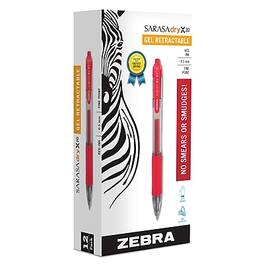 Zebra - Sarasa Dry X20 Retractable Gel Pen, Fine Point, 0.5mm, Dozen - Red Ink