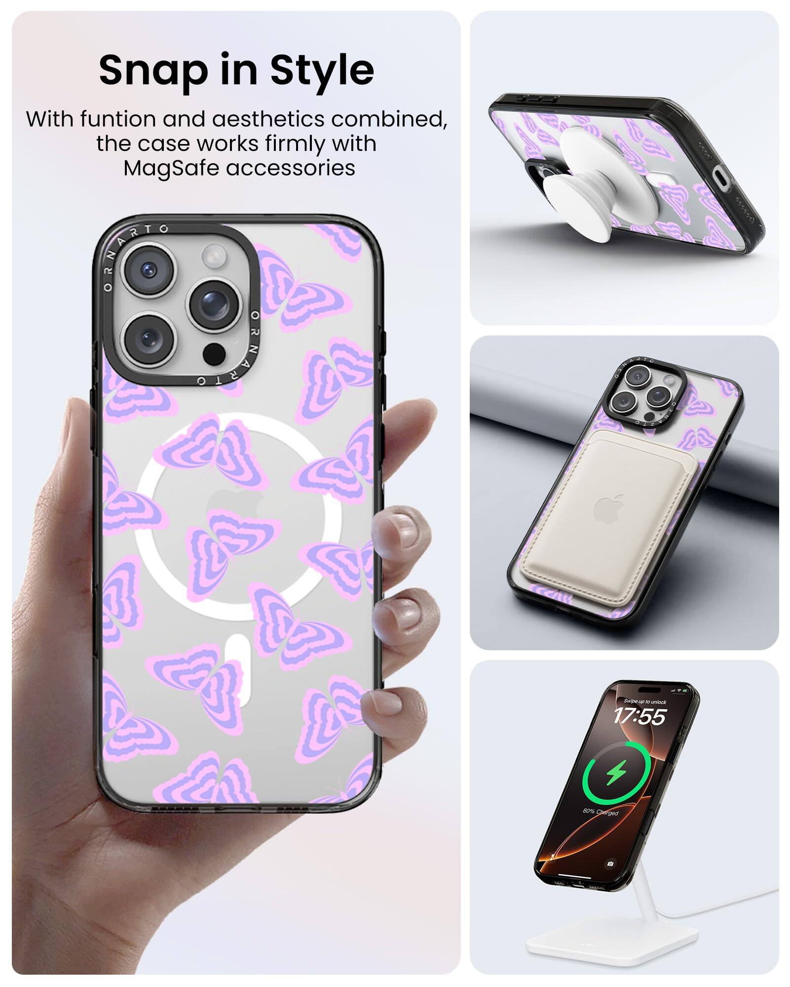 Snap in Style

With function and aesthetics combined, the case works firmly with MagSafe accessories

Snap to unlock  
17:55  
80% Charged