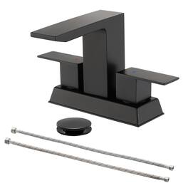 Black 4 Inch Centerset Faucet SUS304 Waterfall Spout 1.2GPM Dual Handle Pop Up Drain