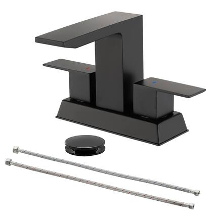 Front. Boyel Living - Black 4 Inch Centerset Faucet SUS304 Waterfall Spout 1.2GPM Dual Handle Pop Up Drain - Matte Black.