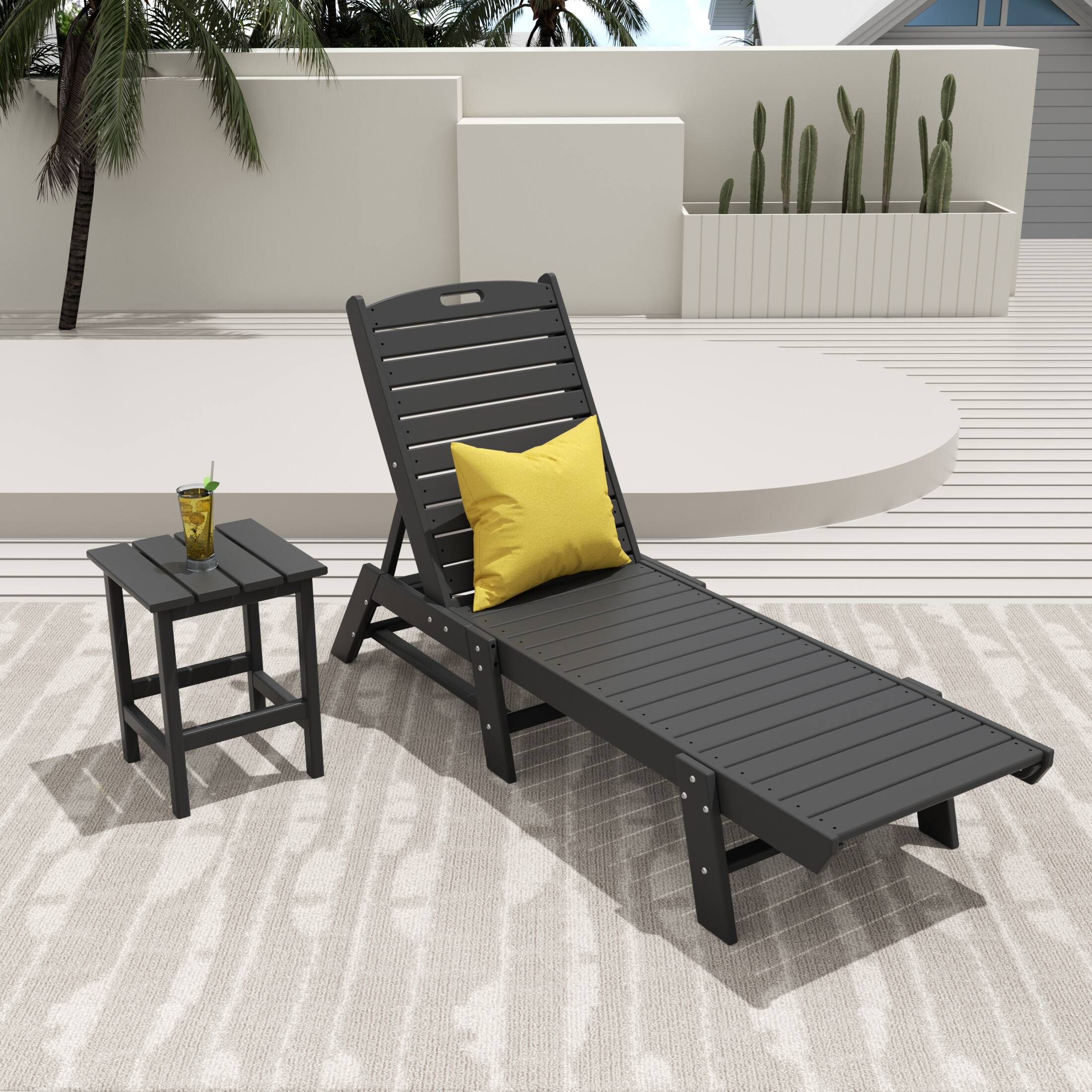 Angle. WestinTrends - WestinTrends Malibu 2-Piece Poly Outdoor Patio Chaise Lounge Chair with Side Table Set - Gray.