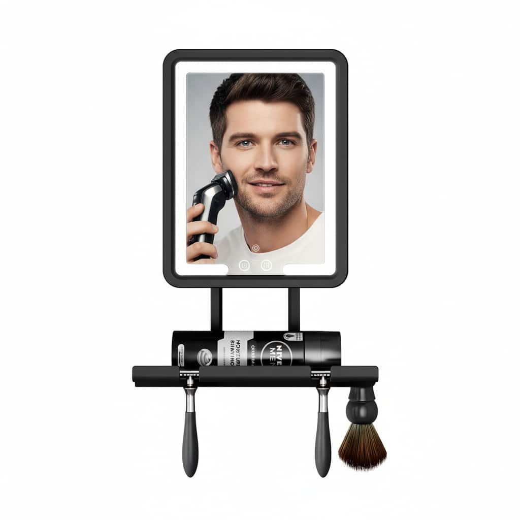 Dazzed Corner - Heated Fogless Shower Mirror with Light, 5000mAh, 3-Color Dimmable - Black